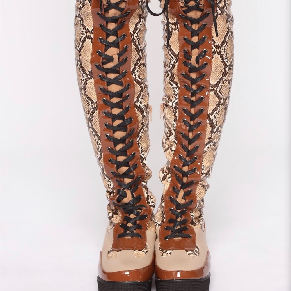 Over The knee snake print hiker style boots 7 1/2
